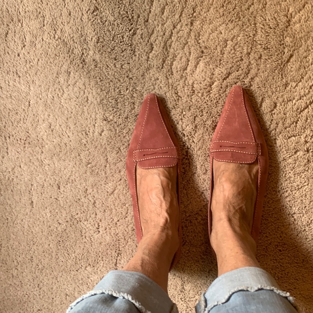 Pink suede flats